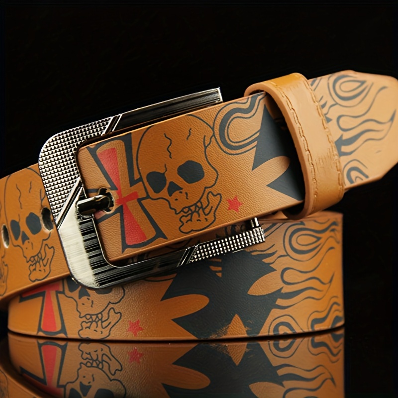 Men's Skull Print Belt with Buckle